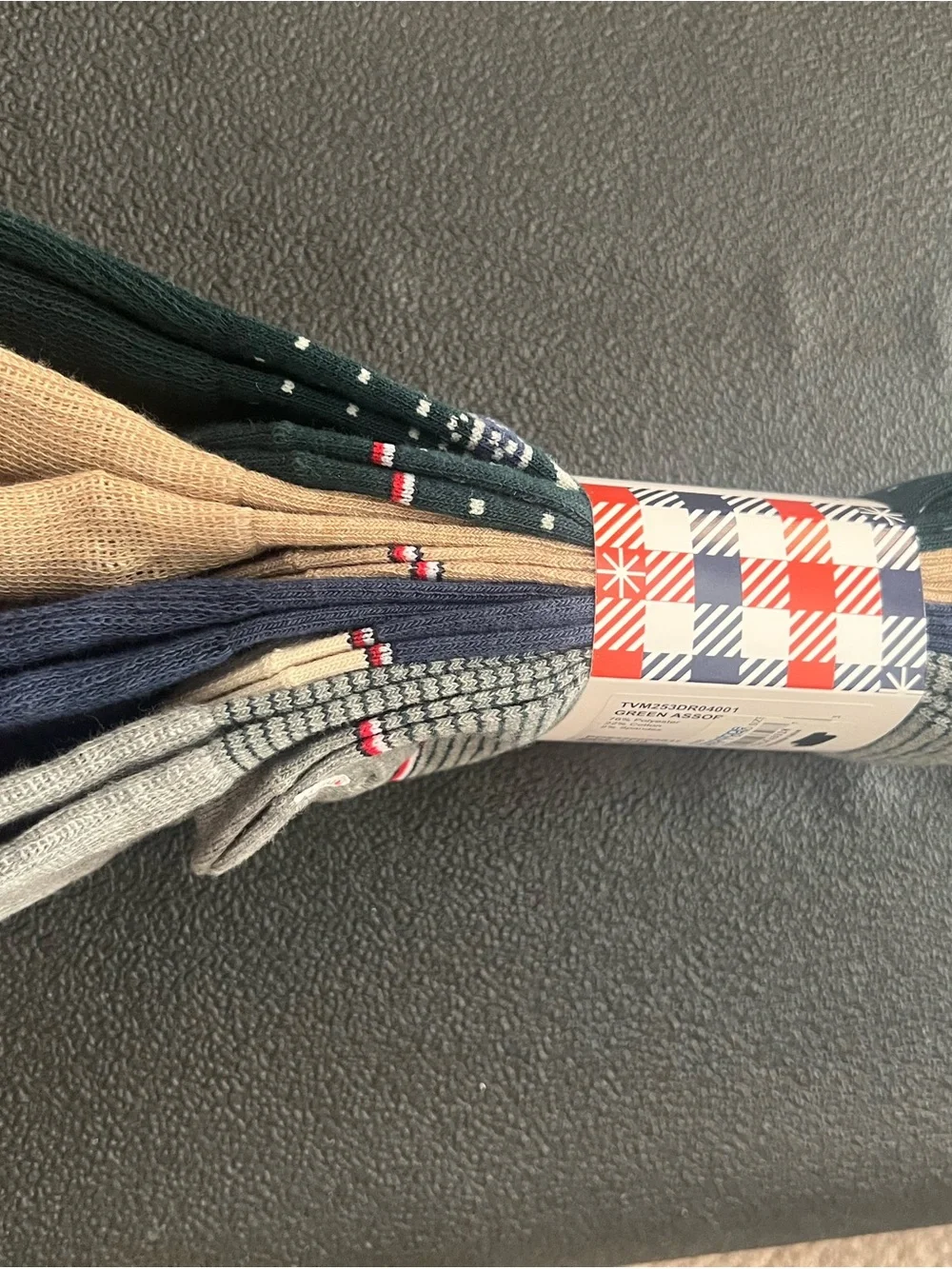 Tommy Hilfiger Forest Green Fair Isle Crew Socks with Navy & White